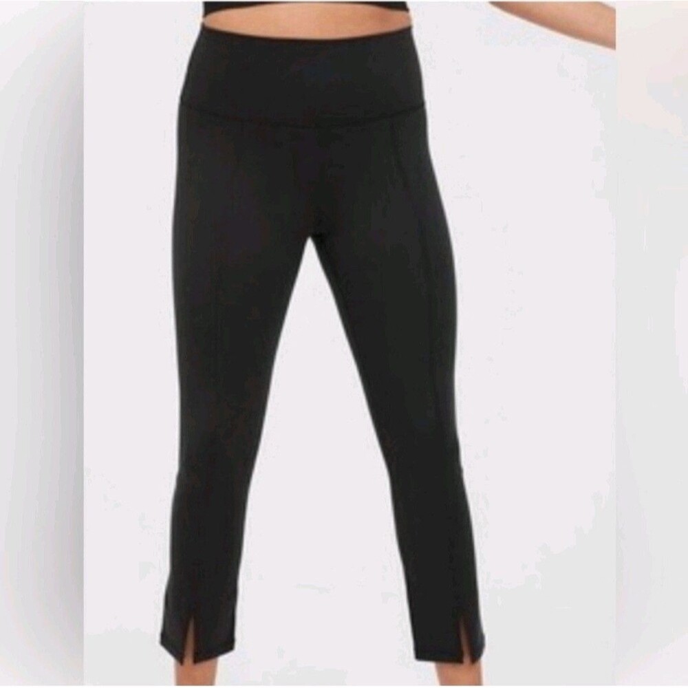 OFFLINE by Aerie The Hugger Leggings Small Black Hi-Rise Split Hem Soft Stretch